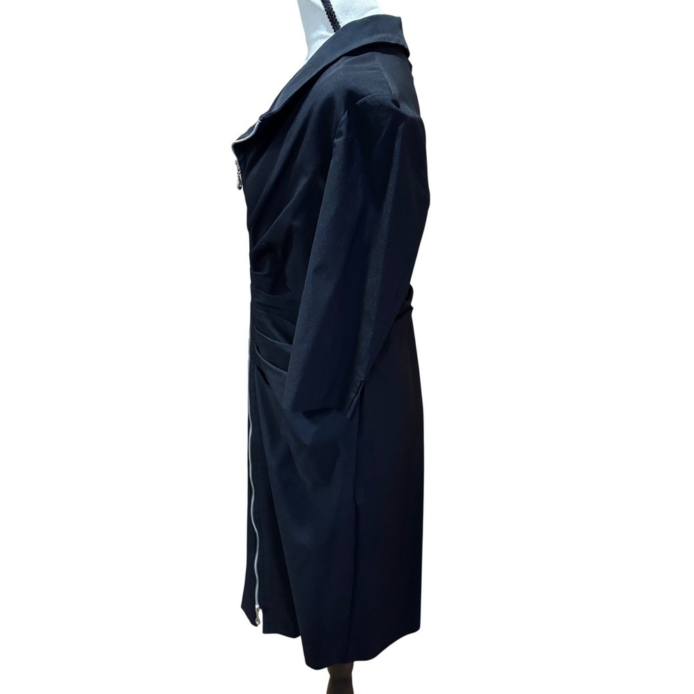 Joseph Ribkoff Vintage Black Ruched Zippered Front Sheath Dress 3/4 Sleeve Sz 14 - Picture 6 of 13